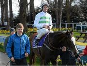 6 April 2016; Kevin Manning enters the parade ring on Altesse after winning the Irish Stallion Farms European Breeders Fund Noblesse Stakes. Leopardstown, Co. Dublin. Picture credit: Cody Glenn / SPORTSFILE