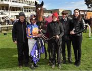 6 April 2016; Jockey Seamie Heffernan with trainer Aidan O'Brien and winning connections after winning the Irish Stallion Farms European Breeders Fund Fillies Maiden with Somehow. Leopardstown, Co. Dublin. Picture credit: Cody Glenn / SPORTSFILE