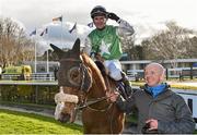 6 April 2016; Gary Carroll enters the parade ring on Jeremys Joy after winning the Bulmers Live At Leopardstown Handicap. Leopardstown, Co. Dublin. Picture credit: Cody Glenn / SPORTSFILE