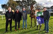 6 April 2016; Gary Carroll with Trainer Emmet Michael Butterly, right, and the winning connections of Jeremys Joy after winning the Bulmers Live At Leopardstown Handicap. Leopardstown, Co. Dublin. Picture credit: Cody Glenn / SPORTSFILE