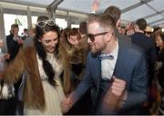 6 April 2016; Racegoers dance in the marquee to Cronin. Leopardstown, Co. Dublin. Picture credit: Cody Glenn / SPORTSFILE