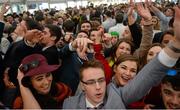 6 April 2016; Racegoers dance in the marquee to Cronin after the racing. Leopardstown, Co. Dublin. Picture credit: David Fitzgerald / SPORTSFILE