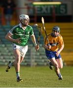 6 April 2016; William O'Meara, Limerick, in action against Ian Murray, Clare. Electric Ireland Munster GAA Hurling Minor Championship, Quarter-Final, Limerick v Clare. Gaelic Grounds, Limerick. Picture credit: Diarmuid Greene / SPORTSFILE