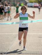 11 April 2010; Barbara O'Hanralon, Raheny Shamrocks, crosses the line to win the Masters Women's Road Relay. Woodie’s DIY Road Relay Championship Relays of Ireland, Raheny, Dublin. Photo by Sportsfile