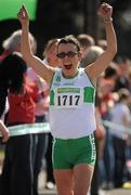 11 April 2010; Annette Kealy, Raheny Shamrocks, celebrates after her team won the Masters Women's Road Relay. Woodie’s DIY Road Relay Championship Relays of Ireland, Raheny, Dublin. Photo by Sportsfile