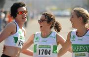 11 April 2010; Lorraine Manning, left, Annette Kealy and Eilis Kelly, right, celebrate after winning the Masters Women's Road Relay. Woodie’s DIY Road Relay Championship Relays of Ireland, Raheny, Dublin. Photo by Sportsfile