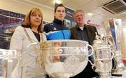 10 April 2010; Dublin hurler Joey Boalnd with Emer Costello, Lord Mayor of Dublin, and Pat McDonagh, Managing Director, Supermacs, at the 'Stars & Cups' event in Supermac's, O'Connell Street, Dublin on Saturday. Some of the biggest sports stars and cups in the country arrived in Supermac's for the fundraising event in aid of Alan Kerins Projects. For further information log on to www.AlanKerins.ie. Supermac's, O'Connell Street, Dublin. Photo by Sportsfile