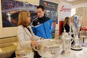 10 April 2010; Emer Costello, Lord Mayor of Dublin with Dublin hurler Joey Boland at the 'Stars & Cups' event in Supermac's, O'Connell Street, Dublin on Saturday. Some of the biggest sports stars and cups in the country arrived in Supermac's for the fundraising event in aid of Alan Kerins Projects. For further information log on to www.AlanKerins.ie. Supermac's, O'Connell Street, Dublin. Photo by Sportsfile