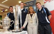 10 April 2010;  Emer Costello, Lord Mayor of Dublin, with UCD players, from left, David McMillan, Evan McMillan and Brian Shortall at the 'Stars & Cups' event in Supermac's, O'Connell Street, Dublin on Saturday. Some of the biggest sports stars and cups in the country arrived in Supermac's for the fundraising event in aid of Alan Kerins Projects. For further information log on to www.AlanKerins.ie. Supermac's, O'Connell Street, Dublin. Photo by Sportsfile