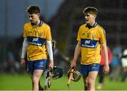 6 April 2016; Clare's Pa Mulready, left, and Ross Hayes after defeat to Limerick. Electric Ireland Munster GAA Hurling Minor Championship, Quarter-Final, Limerick v Clare. Gaelic Grounds, Limerick. Picture credit: Diarmuid Greene / SPORTSFILE