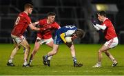 6 April 2016; Michael O'Dowd, Monaghan, in action against Cathal McShane, Michael McKernan and David Mulgrew, Tyrone. EirGrid Ulster GAA Football U21 Championship Final, Monaghan v Tyrone, Athletic Grounds, Armagh. Picture credit: Oliver McVeigh / SPORTSFILE