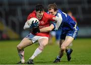 6 April 2016: Kevin Loughran, Monaghan, in action against Lee Brennan, Tyrone. EirGrid Ulster GAA Football U21 Championship Final, Monaghan v Tyrone, Athletic Grounds, Armagh. Picture credit: Philip Fitzpatrick / SPORTSFILE