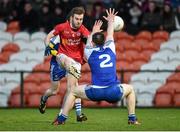 6 April 2016; Barry Kerr, Monaghan, in action against Shea Hamill, Tyrone. EirGrid Ulster GAA Football U21 Championship Final, Monaghan v Tyrone, Athletic Grounds, Armagh. Picture credit: Philip Fitzpatrick / SPORTSFILE