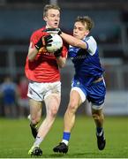 6 April 2016; Mark Kavanagh, Tyrone, in action against James Mealiff, Monaghan, EirGrid Ulster GAA Football U21 Championship Final, Monaghan v Tyrone, Athletic Grounds, Armagh. Picture credit: Philip Fitzpatrick / SPORTSFILE