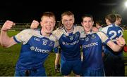 6 April 2016; Ryan McAnespie, Feargal McMahon and Donal Meegan, Monaghan, celebrate after the game. EirGrid Ulster GAA Football U21 Championship Final, Monaghan v Tyrone, Athletic Grounds, Armagh. Picture credit: Oliver McVeigh / SPORTSFILE
