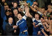 6 April 2016; Monaghan's Kevin Loughran lifts the Irish News Cup. EirGrid Ulster GAA Football U21 Championship Final, Monaghan v Tyrone, Athletic Grounds, Armagh. Picture credit: Philip Fitzpatrick / SPORTSFILE