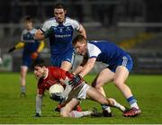 6 April 2016; Lee Brennan, Tyrone, in action against Barry McGinn and Niall Loughran, Monaghan. EirGrid Ulster GAA Football U21 Championship Final, Monaghan v Tyrone, Athletic Grounds, Armagh. Picture credit: Oliver McVeigh / SPORTSFILE