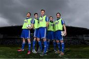 7 April 2016; 5-a-side players, from left, Tom Brady, Andrew Doyle, Andrew Bingham, Andrew Dickson and Joshua Moffett, at the launch of Red Bull Neymar Jr’s Five, a unique knockout 5 a side football tournament with a difference. This fun, fast-paced and technical game will give young local footballers, 16 to 25 years, the opportunity to put teams together to compete and represent Northern Ireland at the World Final in Brazil this summer http://www.neymarjrsfive.com/country/northern-ireland/. National Football Stadium, Belfast. Picture credit: Ramsey Cardy / SPORTSFILE