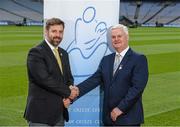 7 April 2016; Uachtarán Chumann Lúthchleas Gael Aogán Ó Fearghail with Brian J. Higgins, CEO of Pieta House, at the announcement that five charities from around the country and representing a range of different causes were selected by the Association to be charity partners for this year. Croke Park, Dublin. Picture credit: Ray McManus / SPORTSFILE