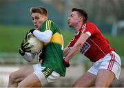 7 April 2016; Killian Spillane, Kerry, in action against John Mullins, Cork. EirGrid Munster GAA Football U21 Championship Final, Kerry v Cork. Austin Stack Park, Tralee, Co Kerry. Picture credit: Diarmuid Greene / SPORTSFILE