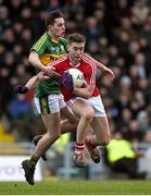7 April 2016; Kevin Flahive, Cork, in action against Jack Savage, Kerry. EirGrid Munster GAA Football U21 Championship Final, Kerry v Cork. Austin Stack Park, Tralee, Co Kerry. Picture credit: Diarmuid Greene / SPORTSFILE