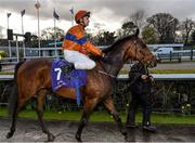 6 April 2016; Donnacha O'Brien enters the parade ring on Ineffable after winning the Spin 1038 Handicap. Leopardstown, Co. Dublin. Picture credit: Cody Glenn / SPORTSFILE