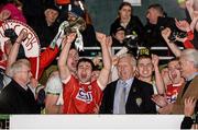 7 April 2016; Cork captain Stephen Cronin lifts the cup after victory over Kerry. EirGrid Munster GAA Football U21 Championship Final, Kerry v Cork. Austin Stack Park, Tralee, Co Kerry. Picture credit: Diarmuid Greene / SPORTSFILE
