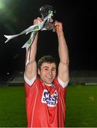 7 April 2016; Cork captain Stephen Cronin lifts the cup after victory over Kerry. EirGrid Munster GAA Football U21 Championship Final, Kerry v Cork. Austin Stack Park, Tralee, Co Kerry. Picture credit: Diarmuid Greene / SPORTSFILE