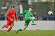 8 April 2016; Ronan Manning, Republic of Ireland, in action against Hasan Ali Adiguzel, Turkey. U16 International Friendly, Republic of Ireland v Turkey. Home Farm FC, Whitehall, Dublin. Picture credit: David Maher / SPORTSFILE