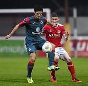 8 April 2016; Jimmy Keohane, Sligo Rovers, in action against Ian Bermingham, St Patrick's Athletic. SSE Airtricity League Premier Division, St Patrick's Athletic v Sligo Rovers. Richmond Park, Dublin. Picture credit: David Maher / SPORTSFILE