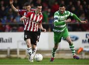 8 April 2016; Aaron McEneff, Derry City, in action against Killian Brennan, Shamrock Rovers. SSE Airtricity League Premier Division, Derry City v Shamrock Rovers. Brandywell Stadium, Derry. Picture credit: Oliver McVeigh / SPORTSFILE