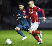 8 April 2016; David Cawley, St Patrick's Athletic, in action against John Russell, Sligo Rovers. SSE Airtricity League Premier Division, St Patrick's Athletic v Sligo Rovers. Richmond Park, Dublin. Picture credit: David Maher / SPORTSFILE