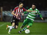 8 April 2016; Keith Ward, Derry City, in action against Gavin Brennan, Shamrock Rovers. SSE Airtricity League Premier Division, Derry City v Shamrock Rovers. Brandywell Stadium, Derry. Picture credit: Oliver McVeigh / SPORTSFILE