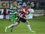 8 April 2016; Harry Monaghan, Derry City, in action against Gary McCabe, Shamrock Rovers. SSE Airtricity League Premier Division, Derry City v Shamrock Rovers. Brandywell Stadium, Derry. Picture credit: Oliver McVeigh / SPORTSFILE