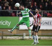 8 April 2016; Patrick Cregg, Shamrock Rovers, in action against Rory Patterson, Derry City. SSE Airtricity League Premier Division, Derry City v Shamrock Rovers. Brandywell Stadium, Derry. Picture credit: Oliver McVeigh / SPORTSFILE