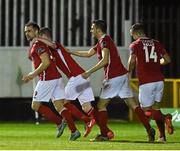 8 April 2016; St Patrick's Athletic's Christy Fagan, left, celebrates after scoring his side's first goal with team-mates Ian Bermingham, Mark Timlin and Graham Kelly. SSE Airtricity League Premier Division, St Patrick's Athletic v Sligo Rovers. Richmond Park, Dublin. Picture credit: David Maher / SPORTSFILE