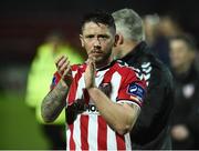 8 April 2016; Rory Patterson, Derry City applauds the supporters after the game. SSE Airtricity League Premier Division, Derry City v Shamrock Rovers. Brandywell Stadium, Derry. Picture credit: Oliver McVeigh / SPORTSFILE
