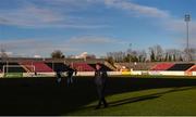 9 April 2016; Dundalk manager Stephen Kenny takes a look at the pitch ahead of the game. SSE Airtricity League, Premier Division, Longford Town v Dundalk. City Calling Stadium, Longford. Picture credit: Ramsey Cardy / SPORTSFILE