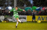 9 April 2016; Jason Mullins, Pike Rovers, has a shot on goal against St. Peter's FC. FAI Junior Cup Semi-Final in association with Aviva and Umbro, St. Peters FC v Pike Rovers. Leah Victoria Park, Tullamore, Co. Offaly. Picture credit: Brendan Moran / SPORTSFILE