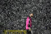 9 April 2016; Pike Rovers goalkeeper Gary Neville attempts to see through the snow before the game was abandoned. FAI Junior Cup Semi-Final in association with Aviva and Umbro, St. Peters FC v Pike Rovers, Leah Victoria Park, Tullamore, Co. Offaly. Picture credit: Brendan Moran / SPORTSFILE