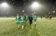 9 April 2016; The Pike Rovers team leave the pitch after the match was abandoned. FAI Junior Cup Semi-Final in association with Aviva and Umbro, St. Peters FC v Pike Rovers, Leah Victoria Park, Tullamore, Co. Offaly. Picture credit: Brendan Moran / SPORTSFILE