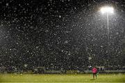9 April 2016; Heavy snow falls before the match was abandoned. FAI Junior Cup Semi-Final in association with Aviva and Umbro, St. Peters FC v Pike Rovers, Leah Victoria Park, Tullamore, Co. Offaly. Picture credit: Brendan Moran / SPORTSFILE