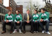 15 April 2010; Chris Jones, Performance Consultant, with athletes, from left, Jamie Costin, 50k, David Campbell, 800m, Ciara Mageean, 800m, and Brian Greegan, 400m, at the launch of the Athletics Ireland High Performance Plan. Conrad Hotel, Earlsfort Terrace, Dublin. Picture credit: Pat Murphy / SPORTSFILE