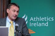 15 April 2010; Chris Jones, Performance Consultant, speaking at the launch of the Athletics Ireland High Performance Plan. Conrad Hotel, Earlsfort Terrace, Dublin. Picture credit: Pat Murphy / SPORTSFILE