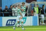 16 April 2010; Robert Bayly, Shamrock Rovers, celebrates after scoring his side's first goal with team-mate Gary Twigg, left. Airtricity League Premier Division, Drogheda United v Shamrock Rovers, Hunky Dorys Park, Drogheda, Co. Louth. Photo by Sportsfile