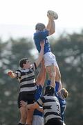 17 April 2010; Hugh Hogan, St Mary's, wins possession in the lineout against Ricie Leyden, Old Belvedere. AIB League Division 1 Semi-Final, St Mary's v Old Belvedere. Templeville Road, Dublin. Picture credit: Pat Murphy / SPORTSFILE