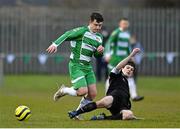 9 April 2016; Colin Daly, Pike Rovers, is tackled by David Brookes, St. Peter's FC. FAI Junior Cup Semi-Final in association with Aviva and Umbro, St. Peters FC v Pike Rovers, Leah Victoria Park, Tullamore, Co. Offaly. Picture credit: Brendan Moran / SPORTSFILE