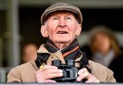 10 April 2016; Shay Byrne, from Stillorgan, Co. Dublin, who said he has been attending Leopardstown for more than 50 years, follows the first race. Leopardstown, Co. Dublin. Picture credit: Cody Glenn / SPORTSFILE