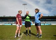 10 April 2016; Referee Maggie Farrelly tosses a coin infront of captains Edel Colcannon, Galway, and Noelle Healy, Dublin. Lidl Ladies Football National League, Division 1, Dublin v Galway, Parnell Park, Dublin. Picture credit: Sam Barnes / SPORTSFILE
