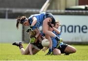 10 April 2016; Nicola Burke, Galway, in action against Niamh McEvoy and Noelle Healy, right, Dublin. Lidl Ladies Football National League, Division 1, Dublin v Galway, Parnell Park, Dublin. Picture credit: Sam Barnes / SPORTSFILE